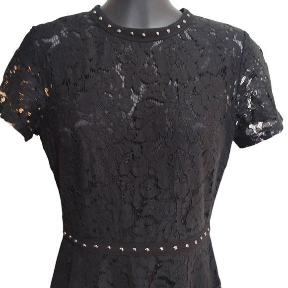 MISSGUIDED Studded Collar Waistline Double Layer Black Lace Mini Dress MED NWOT - Picture 6 of 14